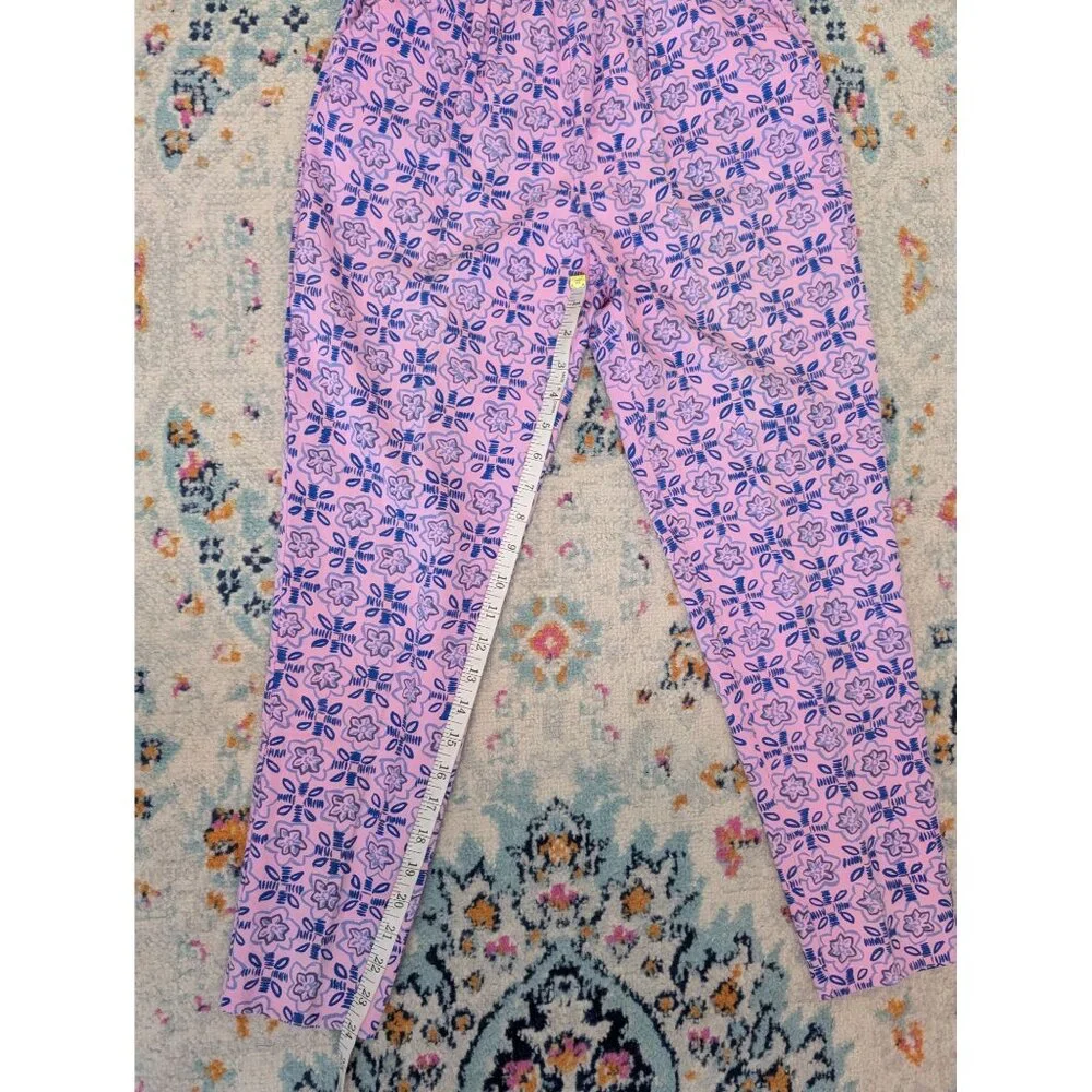 Vintage 80's Silver Unicorn Kid's High Waist Pink & Blue Floral Pull On Pants 10